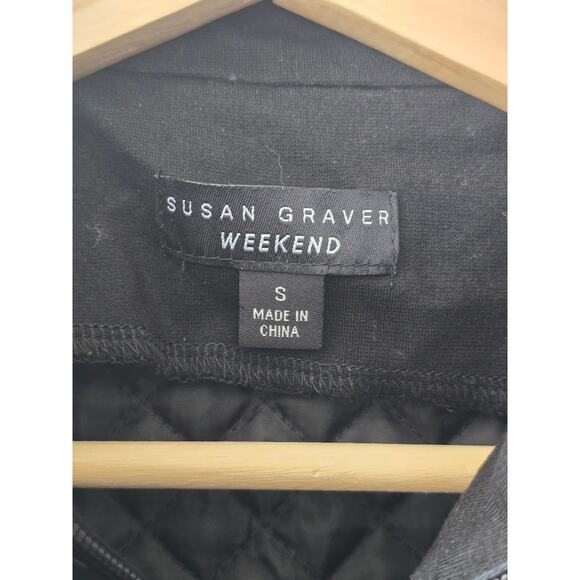 Susan Graver Weekend Women’s S Black Velvet Quilted Vest Zip Up Rhinestone - Picture 6 of 8